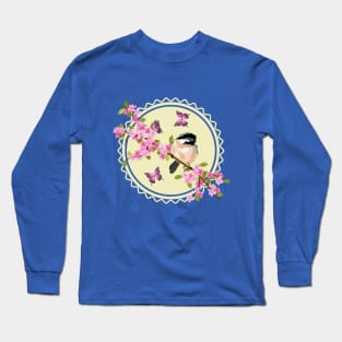 Spring Flowers And Bird Art Long Sleeve T-Shirt